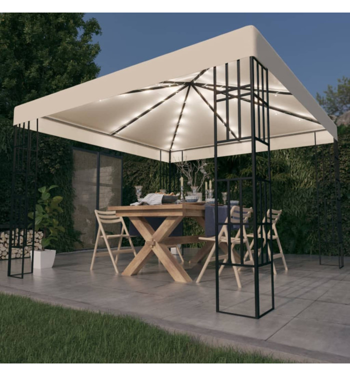 Tonnelle avec guirlande lumineuse à LED 3x3 m Crème | Mobilier & Déco