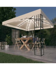 Tonnelle avec guirlande lumineuse à LED 3x3 m Crème | Mobilier & Déco