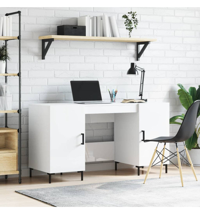 Bureau Blanc brillant 140x50x75 cm Bois d'ingénierie | Mobilier & Déco
