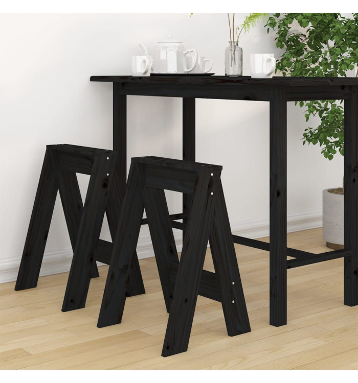 Tabourets lot de 2 noir 40x40x60 cm bois massif de pin | Mobilier & Déco