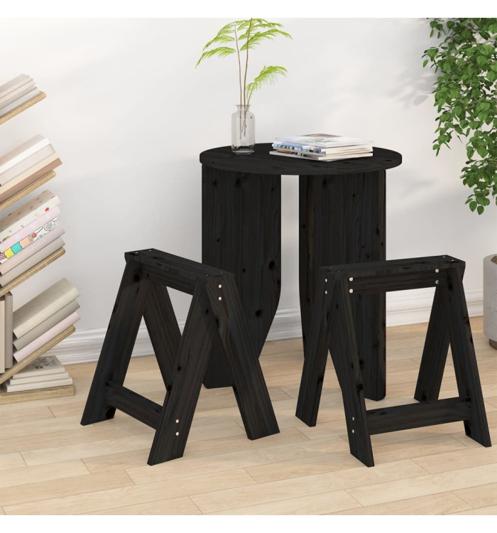 Tabourets lot de 2 noir 40x40x45 cm bois massif de pin | Mobilier & Déco