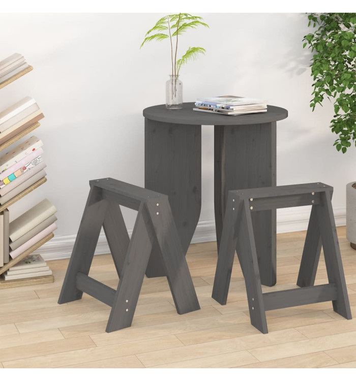 Tabourets lot de 2 gris 40x40x45 cm bois massif de pin | Mobilier & Déco