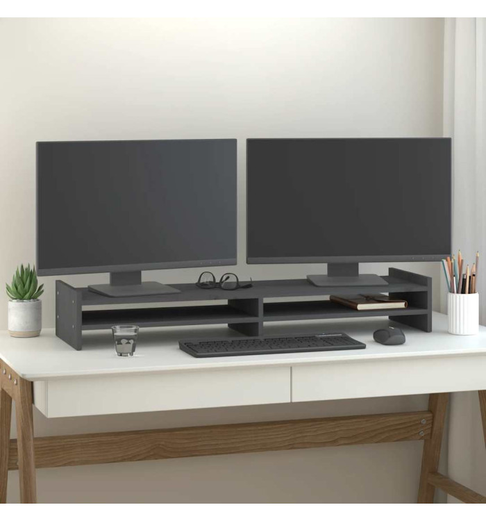Support de moniteur Gris 100x27x15 cm Bois de pin solide | Mobilier & Déco