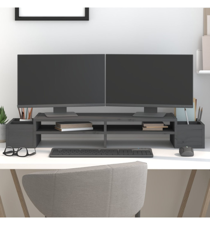 Support de moniteur Gris 100x27,5x15 cm Bois de pin solide | Mobilier & Déco