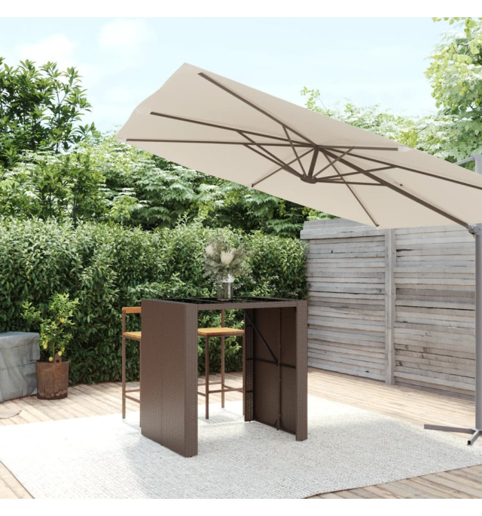 Table de bar et dessus en verre marron 105x80x110 cm poly rotin | Mobilier & Déco