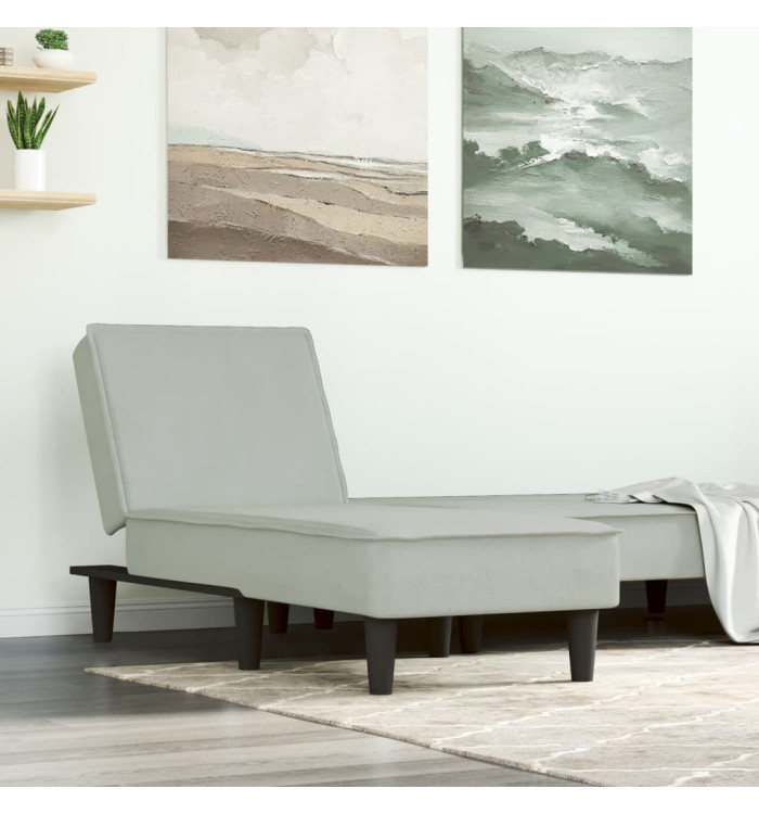 Chaise longue gris clair velours | Mobilier & Déco