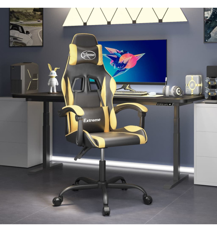Chaise de jeu pivotante Noir et doré Similicuir | Mobilier & Déco