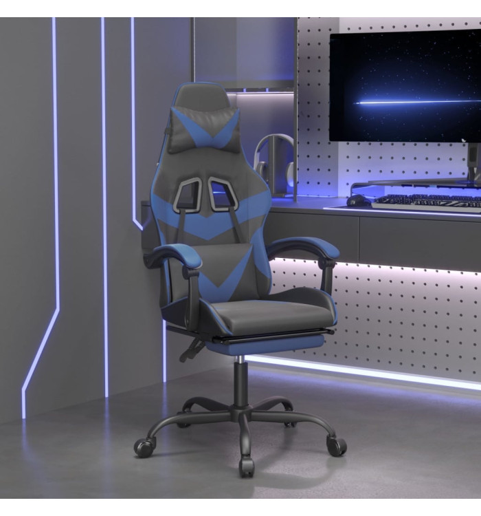 Chaise de jeu pivotante et repose-pied Noir et bleu Similicuir | Mobilier & Déco