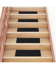 Tapis d'escalier autocollants Rectangulaire 15 pcs 60x25cm Noir | Mobilier & Déco