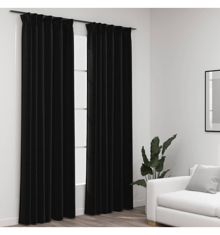 Rideaux occultants aspect lin crochet 2pcs Anthracite 140x225cm | Mobilier & Déco