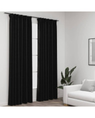 Rideaux occultants aspect lin crochet 2pcs Anthracite 140x225cm | Mobilier & Déco