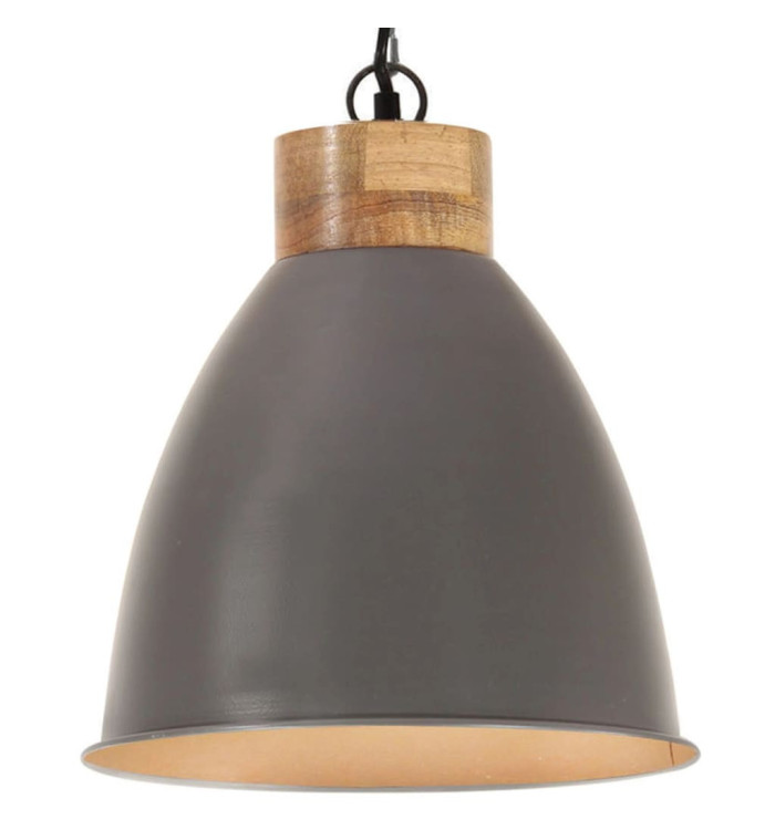 Lampe suspendue industrielle Gris Fer et bois solide 35 cm E27 | Mobilier & Déco