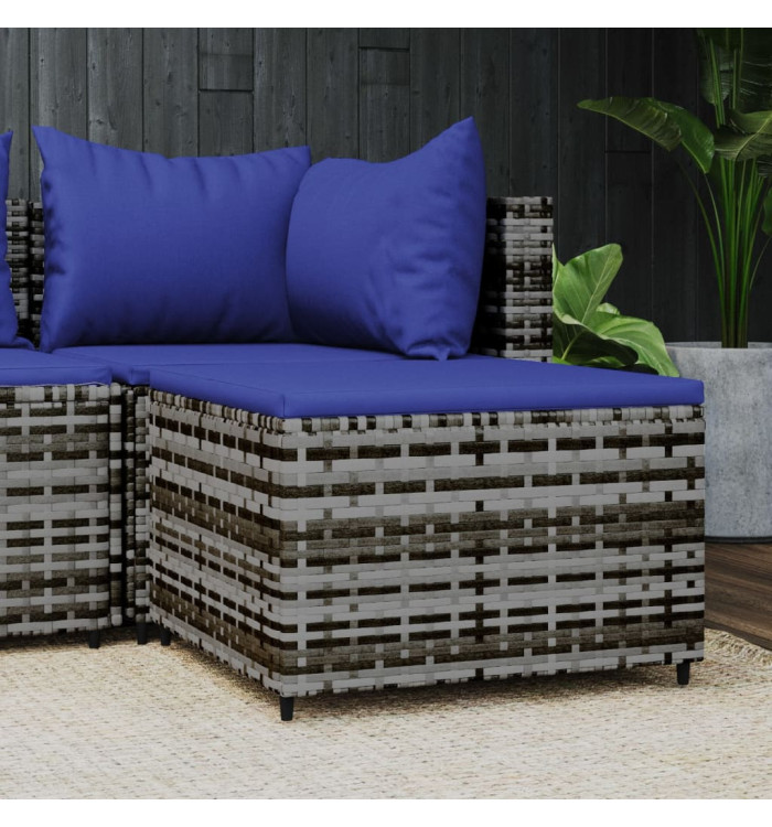 Repose-pied de jardin avec coussin Gris Résine tressée | Mobilier & Déco