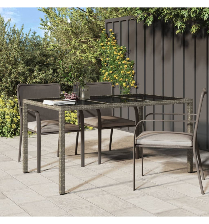 Table de jardin 150x90x75 cm Verre trempé et poly rotin Gris | Mobilier & Déco