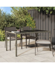 Table de jardin 150x90x75 cm Verre trempé et poly rotin Gris | Mobilier & Déco