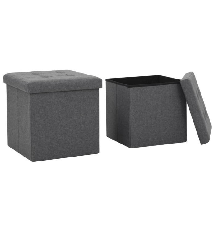 Tabourets de rangement pliables lot de 2 gris foncé Faux lin | Mobilier & Déco