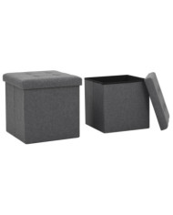 Tabourets de rangement pliables lot de 2 gris foncé Faux lin | Mobilier & Déco