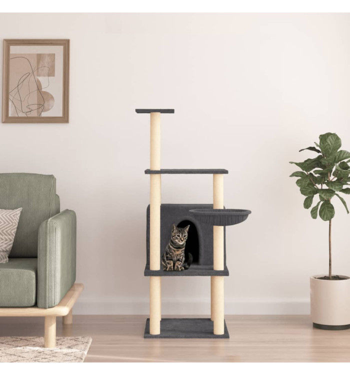 Arbre à chat avec griffoirs en sisal gris foncé 132 cm | Mobilier & Déco