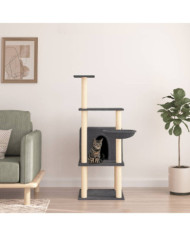 Arbre à chat avec griffoirs en sisal gris foncé 132 cm | Mobilier & Déco