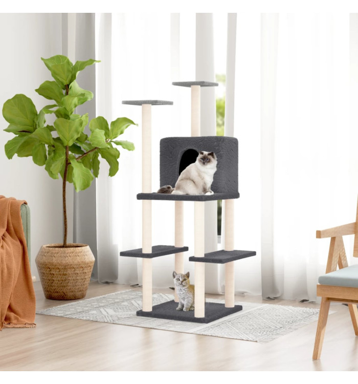 Arbre à chat avec griffoirs en sisal Gris foncé 144,5 cm | Mobilier & Déco