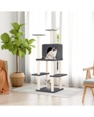 Arbre à chat avec griffoirs en sisal Gris foncé 144,5 cm | Mobilier & Déco