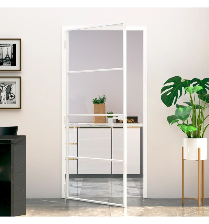 Porte d'intérieur Blanc 93x201,5 cm Trempé verre aluminium fin | Mobilier & Déco