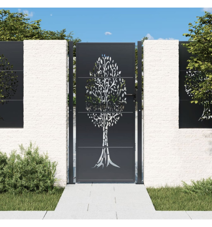 Portail de jardin anthracite 105x205cm acier conception d'arbre | Mobilier & Déco