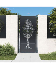 Portail de jardin anthracite 105x205cm acier conception d'arbre | Mobilier & Déco