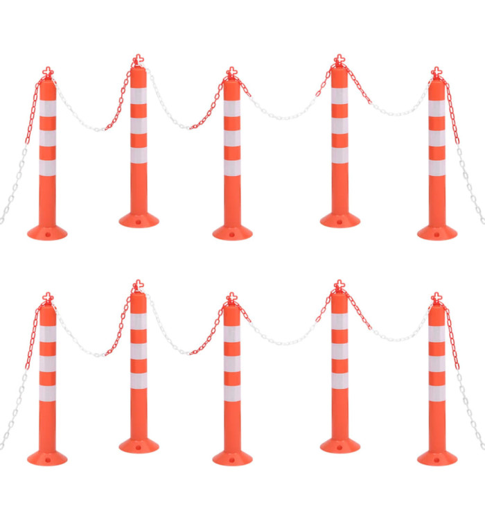 Bornes de contrôle du trafic 10 pcs avec chaîne 75 cm PE | Mobilier & Déco