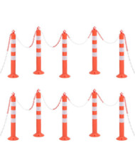 Bornes de contrôle du trafic 10 pcs avec chaîne 75 cm PE | Mobilier & Déco