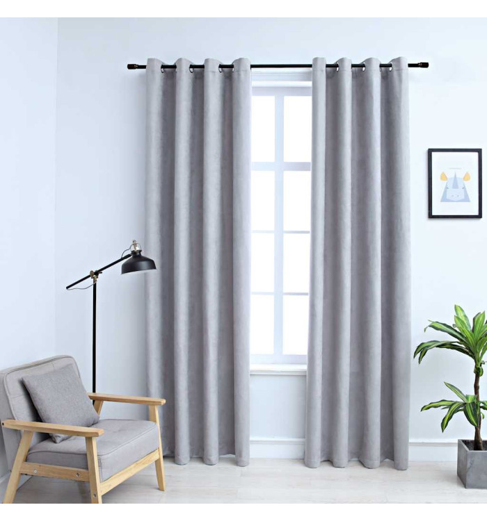 Rideaux occultants avec anneaux en métal 2 pcs Gris 140x245 cm | Mobilier & Déco