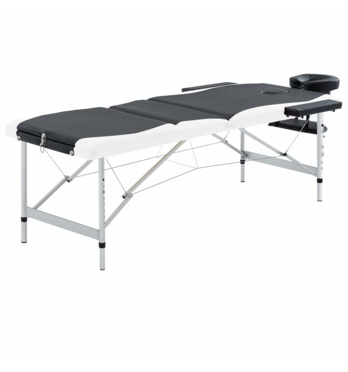 Table de massage pliable 3 zones Aluminium Noir et blanc | Mobilier & Déco