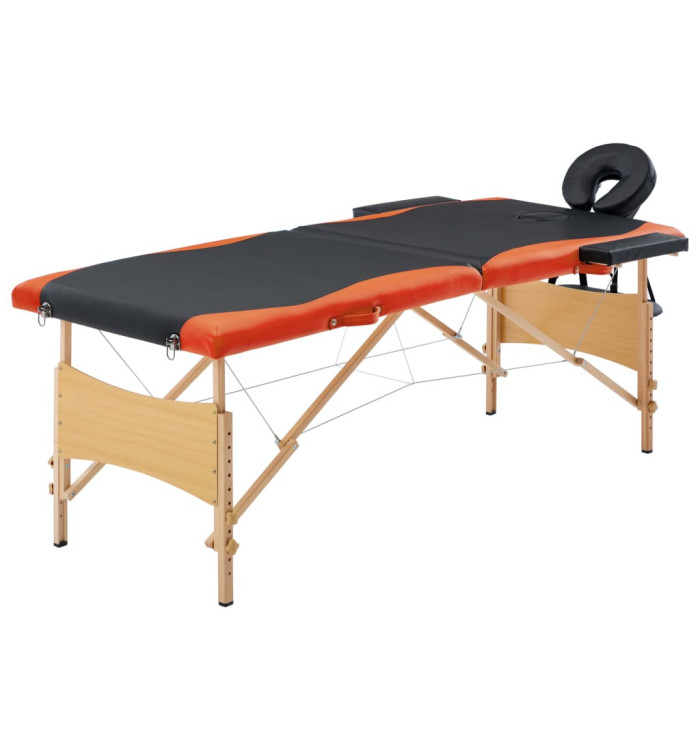 Table de massage pliable 2 zones Bois Noir et orange | Mobilier & Déco