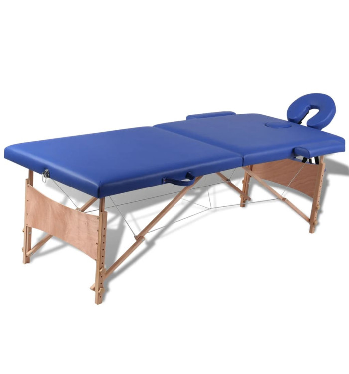 Table de massage pliable Bleu 2 zones avec cadre en bois | Mobilier & Déco