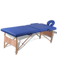 Table de massage pliable Bleu 2 zones avec cadre en bois | Mobilier & Déco