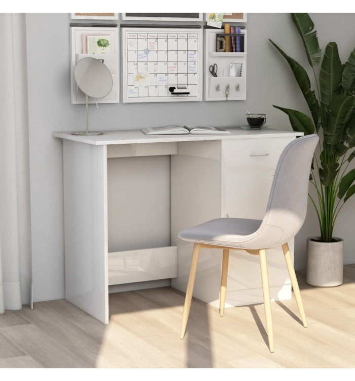 Bureau Blanc brillant 100x50x76 cm Bois d’ingénierie | Mobilier & Déco