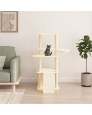 Arbre à chat avec griffoirs en sisal crème 133 cm | Mobilier & Déco