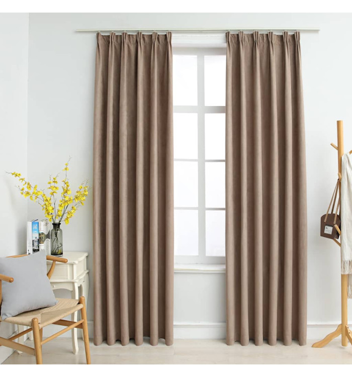 Rideaux occultants avec crochets 2 pcs Taupe 140x175 cm | Mobilier & Déco