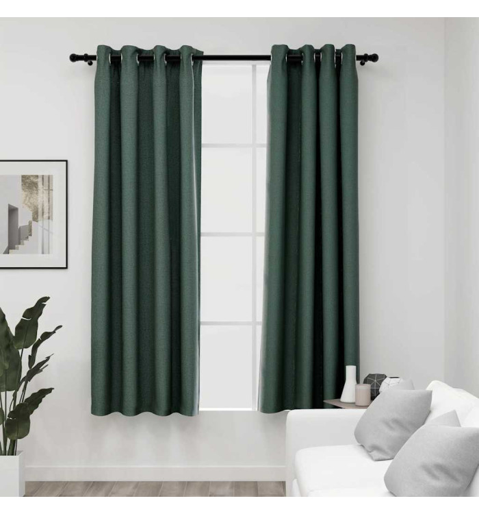 Rideaux occultants Aspect lin avec œillets 2 pcs Vert 140x175cm | Mobilier & Déco