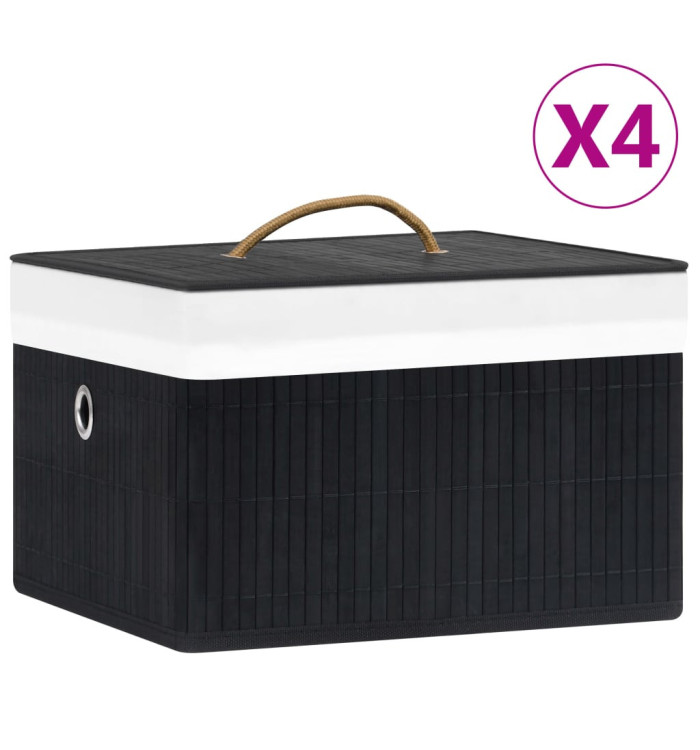 Boîtes de rangement en bambou 4 pcs Noir | Mobilier & Déco