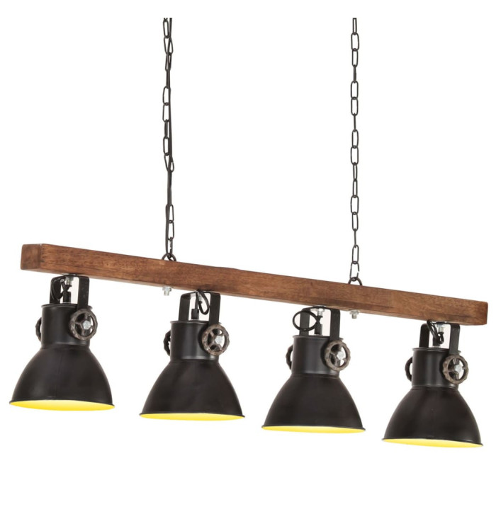 Plafonnier industriel Noir E27 Bois de manguier | Mobilier & Déco