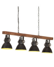 Plafonnier industriel Noir E27 Bois de manguier | Mobilier & Déco