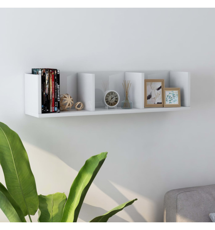Étagère murale à CD Blanc brillant 75x18x18cm Bois d'ingénierie | Mobilier & Déco