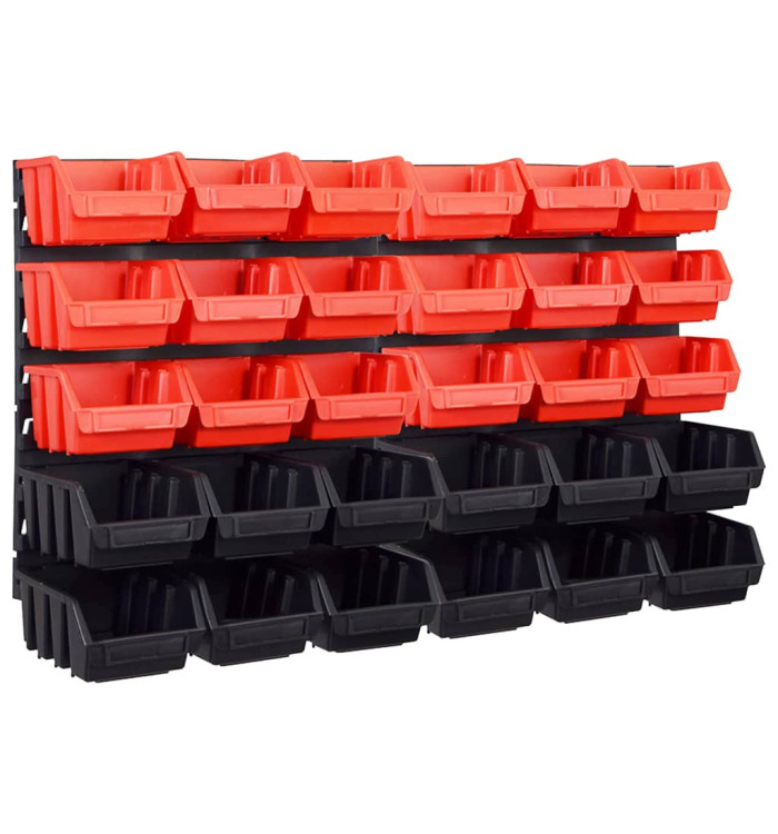 Kit de bacs de stockage et panneaux muraux 32 pcs rouge et noir | Mobilier & Déco