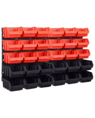 Kit de bacs de stockage et panneaux muraux 32 pcs rouge et noir | Mobilier & Déco