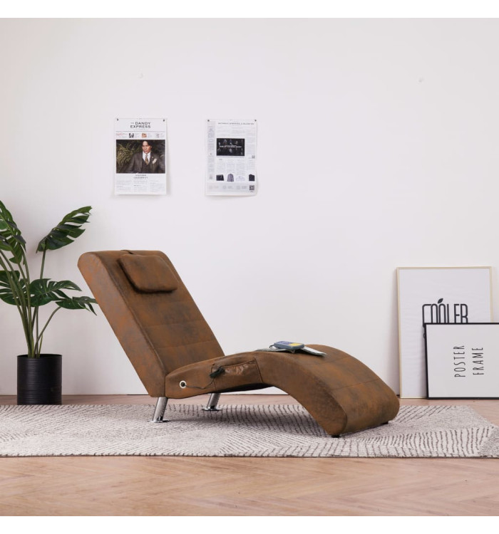 Chaise longue de massage avec oreiller Marron Similicuir daim | Mobilier & Déco