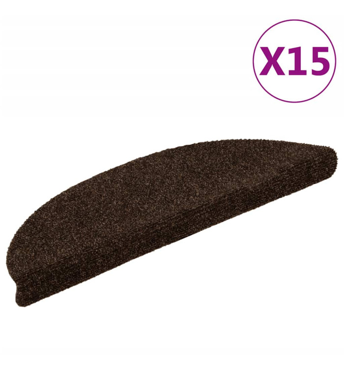 Tapis d'escalier autocollants 15pcs Marron 56x17x3cm Aiguilleté | Mobilier & Déco