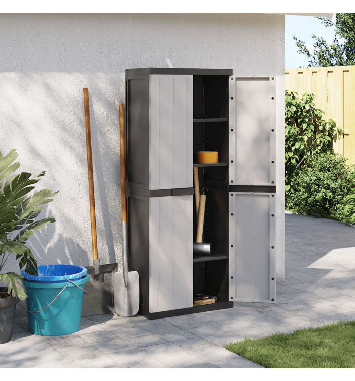 Armoire de rangement d'extérieur gris et noir 65x37x165 cm PP | Mobilier & Déco