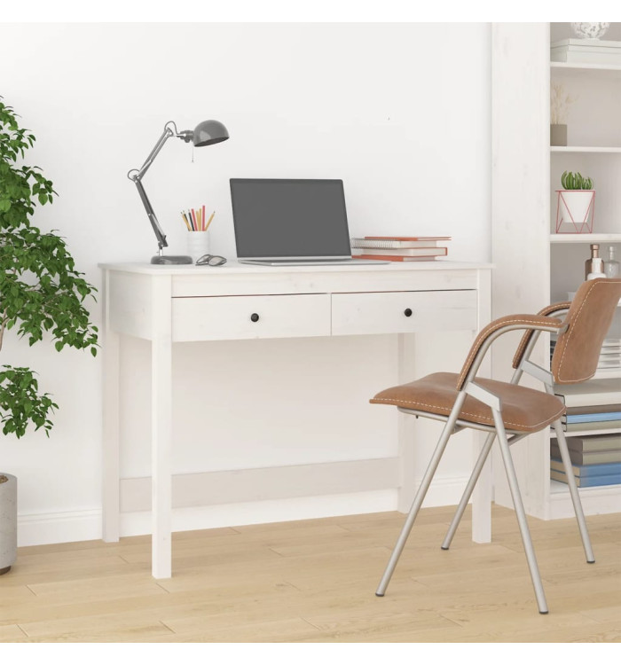 Bureau avec tiroirs Blanc 100x50x78 cm Bois massif de pin | Mobilier & Déco