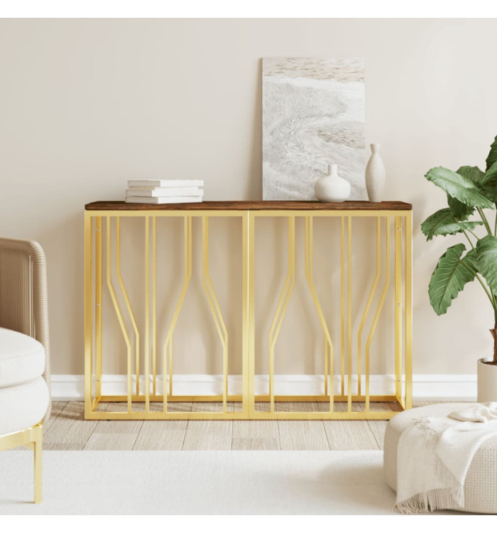 Table console doré acier inoxydable et bois massif récupération | Mobilier & Déco